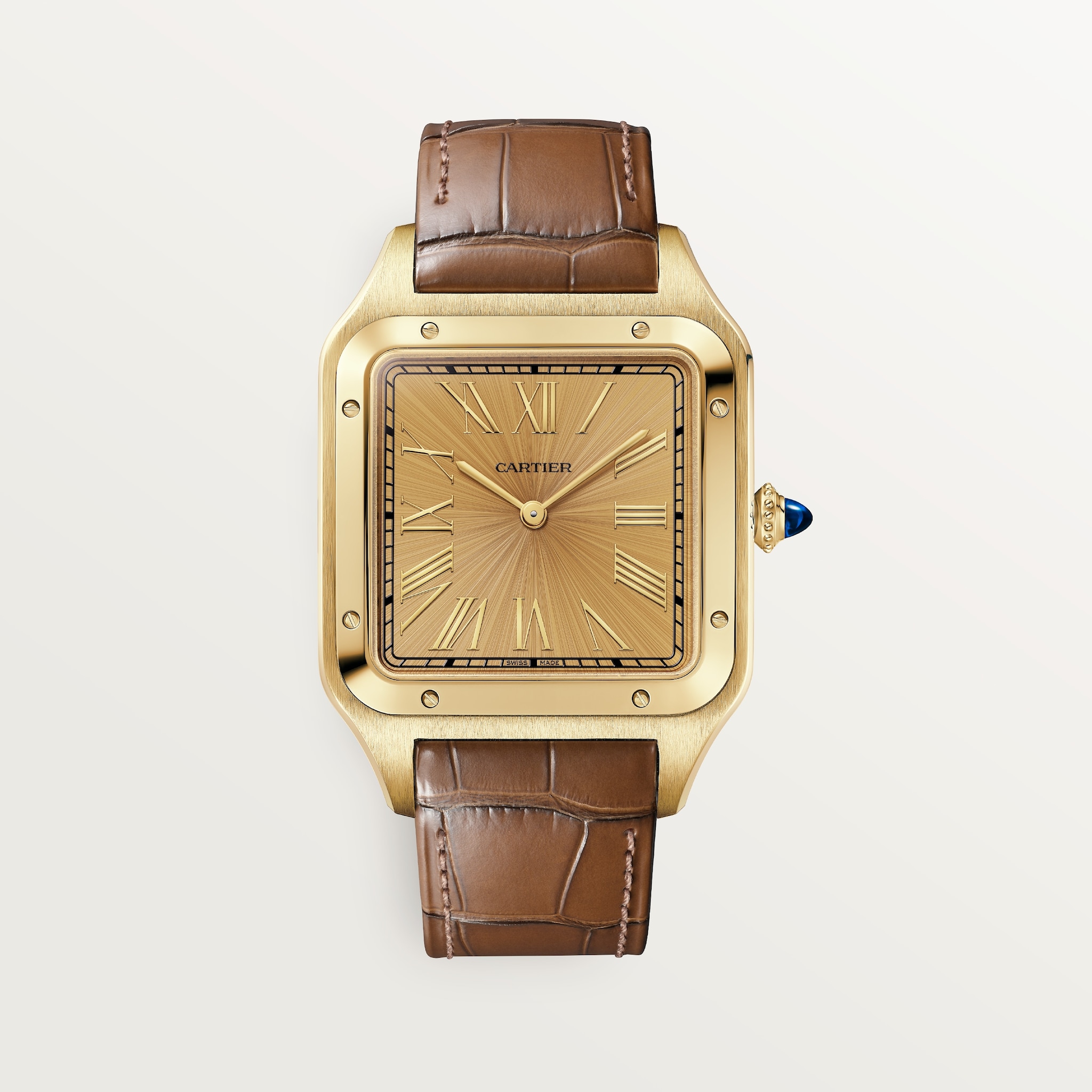 Santos-Dumont watchExtra-large model, manual mechanical movement, yellow gold, leather
