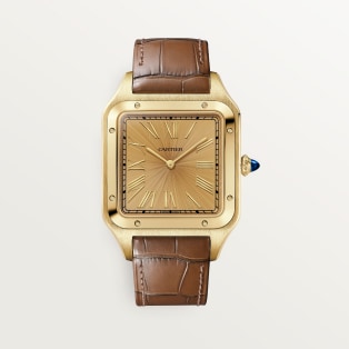 Santos-Dumont watch Extra-large model, manual mechanical movement, yellow gold, leather

