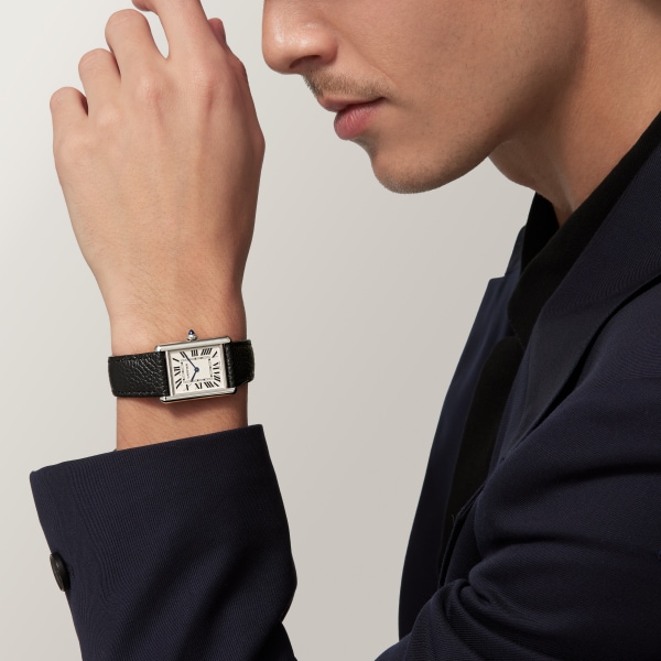 Tank Must SolarBeat™ watch Large model, SolarBeat™ photovoltaic movement, steel, calfskin strap