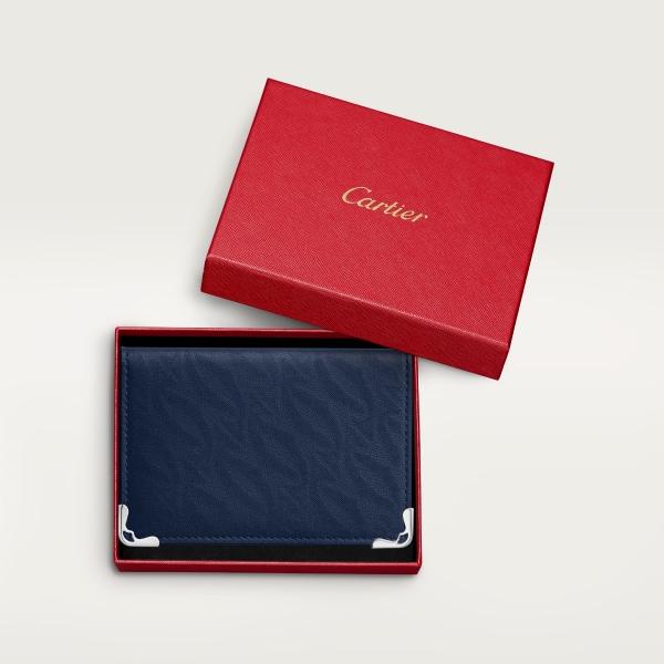 4 credit card holder, Must de Cartier Navy blue perforated logo calfskin, palladium finish 