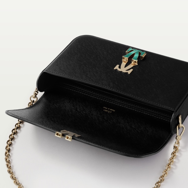 Mini chain bag, C de Cartier Black calfskin, golden finish