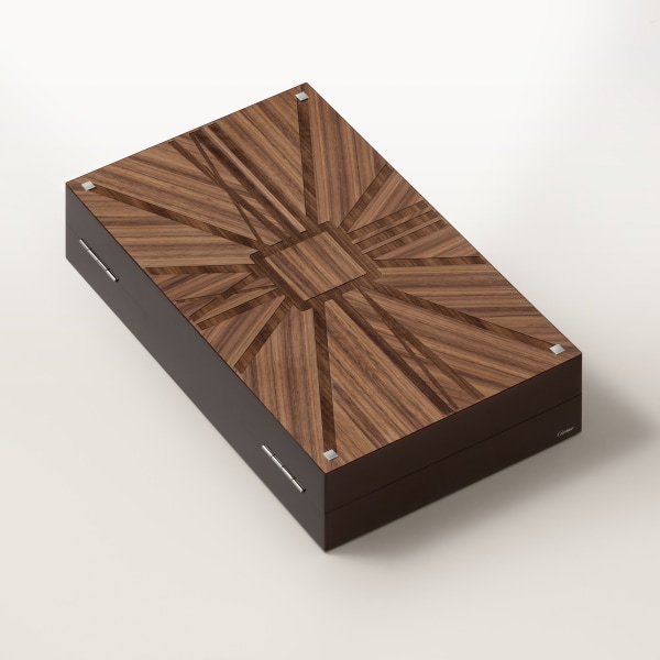 Santos de Cartier backgammon set Walnut, lacquered wood, palladium finish, brown PVD
