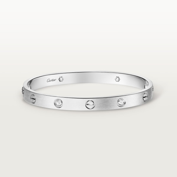 Love bracelet, classic model, brushed, 4 diamonds White gold, brushed finish, diamonds