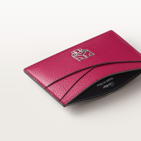Simple card holder, Panthère Graphique de Cartier Raspberry grained calfskin, palladium finish