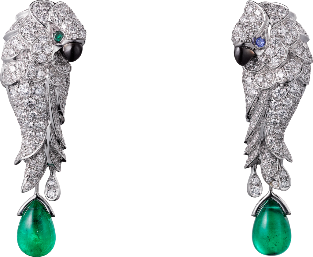 White gold, emeralds, sapphires, mother 