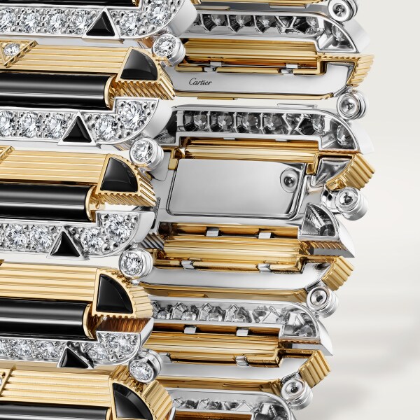 Géométrie & Contrastes bracelet, onyx, paved Yellow gold, white gold, onyx, diamonds