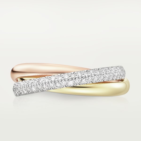Trinity ring, small model, semi-paved White gold, yellow gold, rose gold, diamonds