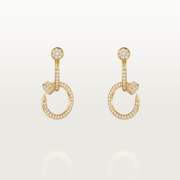 Juste un Clou earrings, double, semi-paved Yellow gold, diamonds