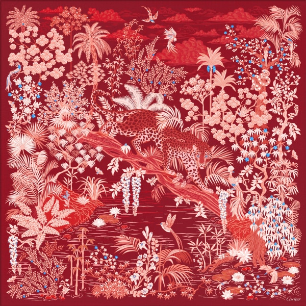 Panthère Faune and Flora 90 scarf Burgundy silk twill