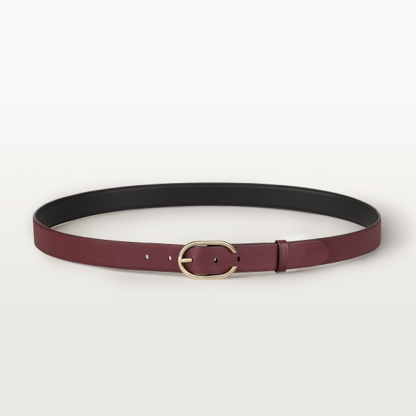 Belt, Capital C Black/burgundy cowhide, golden-finish buckle