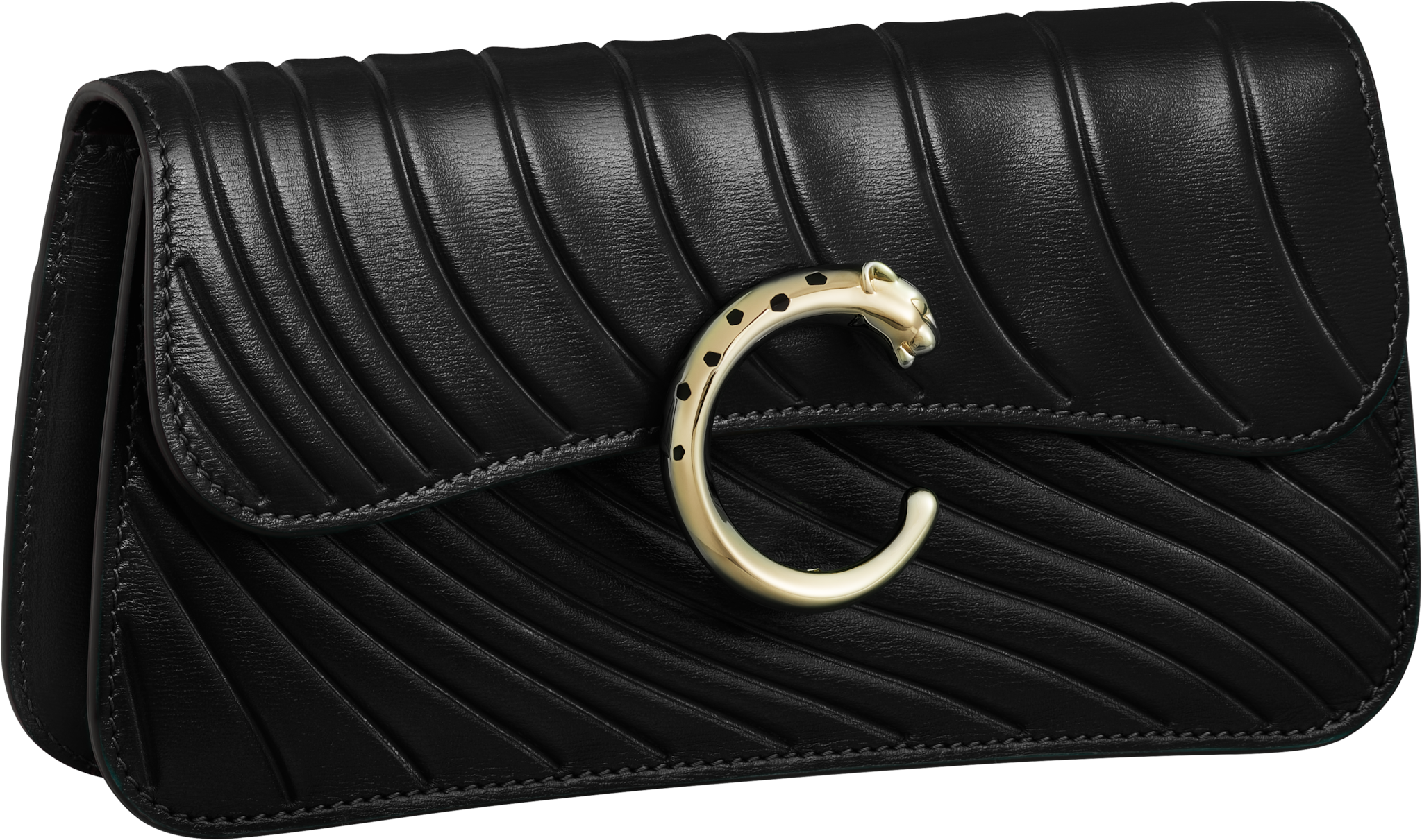 迷你链条手袋，Panthère de Cartier卡地亚猎豹系列黑色小牛皮，烫印卡地亚标识图案，镀金饰面
