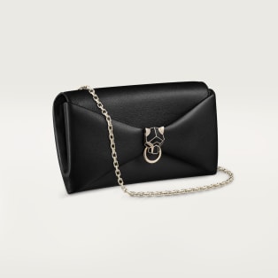 Chain pouch, Panthère de Cartier Black calfskin, golden finish