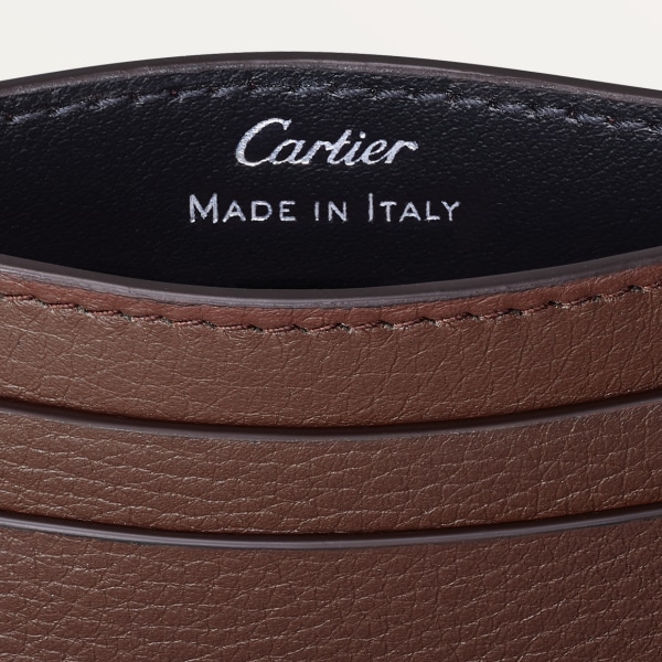 Must de Cartier系列小皮具，卡片夹 巧克力色小牛皮，镀钯饰面