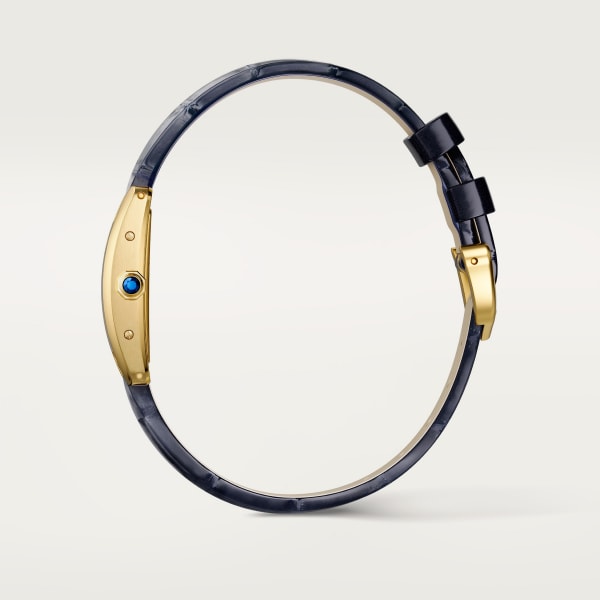 Tank Américaine watch Mini model, quartz movement, yellow gold, leather