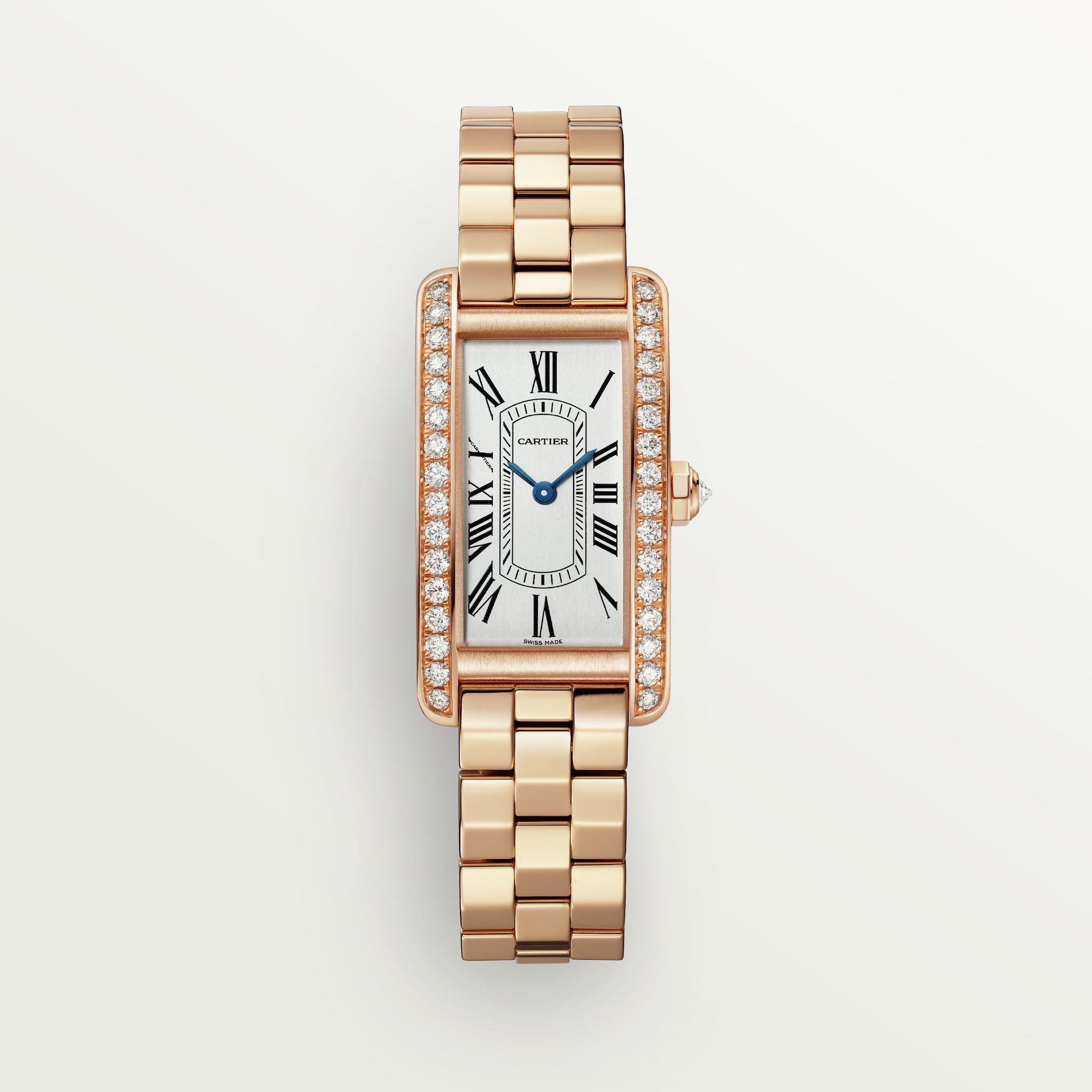 Tank Américaine watchSmall model, quartz movement, rose gold, diamonds