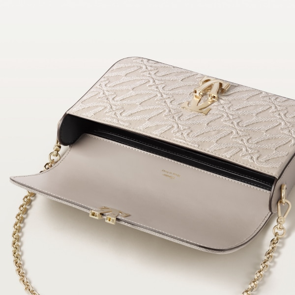 Mini chain bag, C de Cartier Embroidery and beige calfskin, golden finish