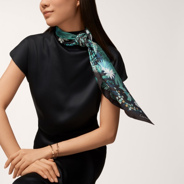 Scarf  Black and petrol blue silk twill