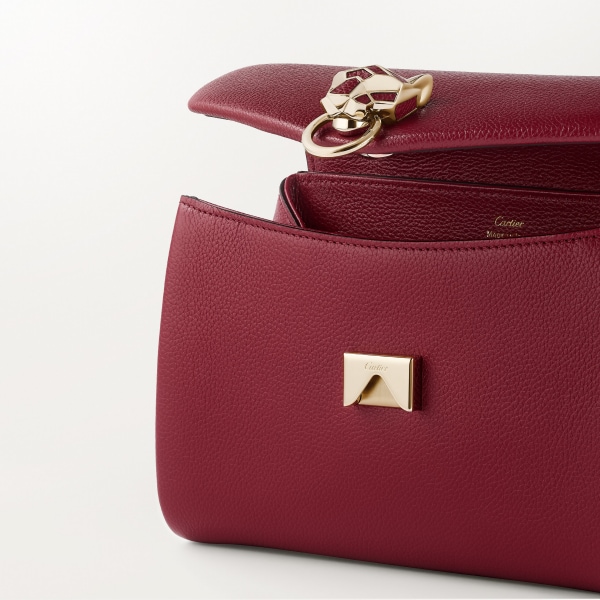 Chain bag mini, Panthère de Cartier Burgundy calfskin, golden finish