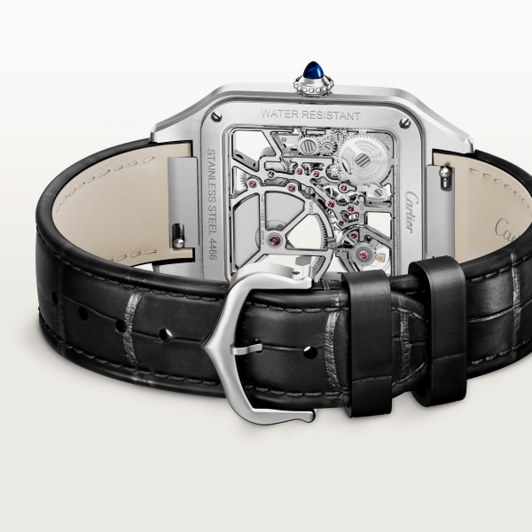 Santos-Dumont skeleton watch equipped with a micro-rotor Large model, automatic skeleton movement, steel, lacquer, 2 leather straps