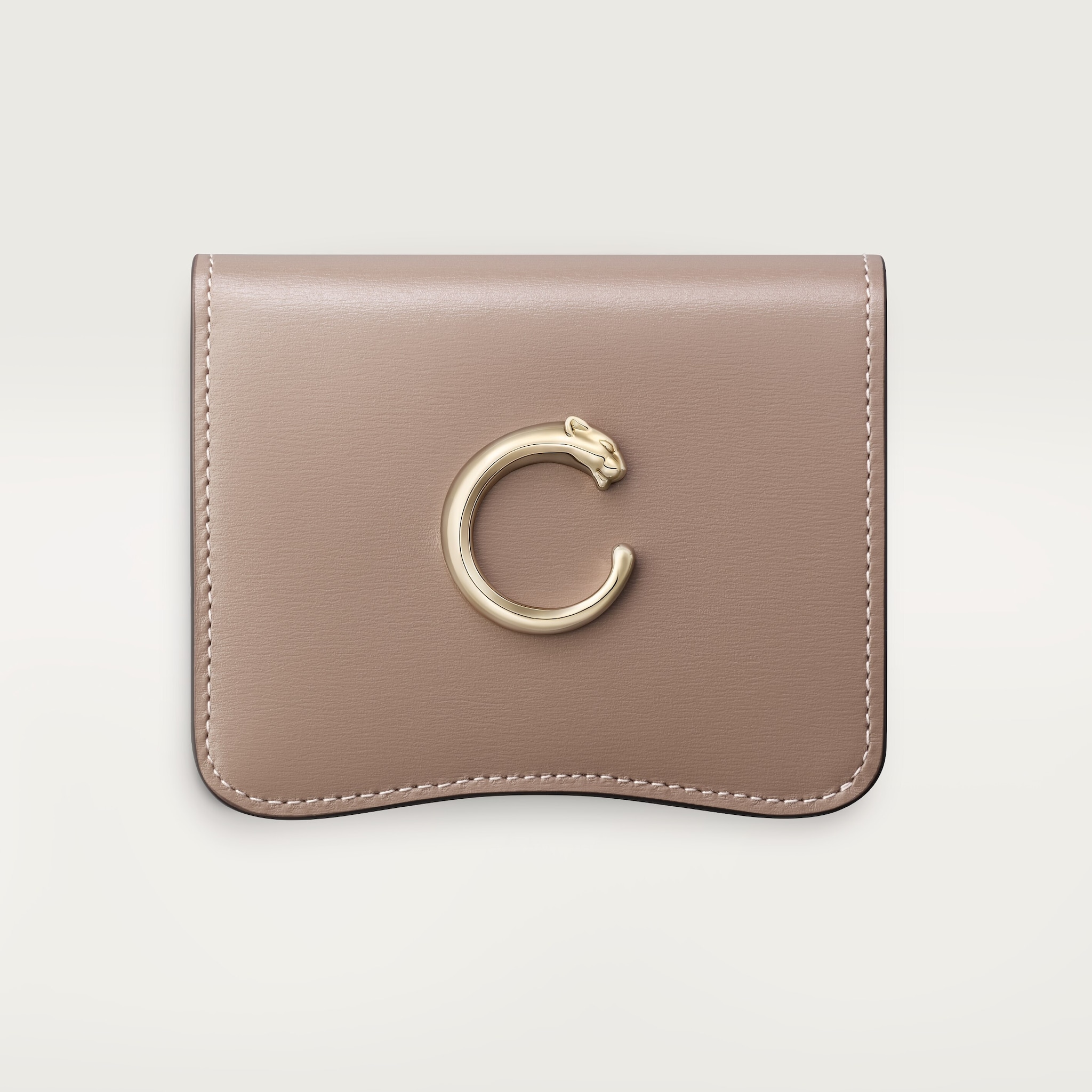 Bifold wallet, Panthère C de CartierClay-coloured grained calfskin, golden finish
