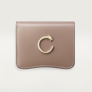 Bifold wallet, Panthère C de Cartier Clay-coloured grained calfskin, golden finish