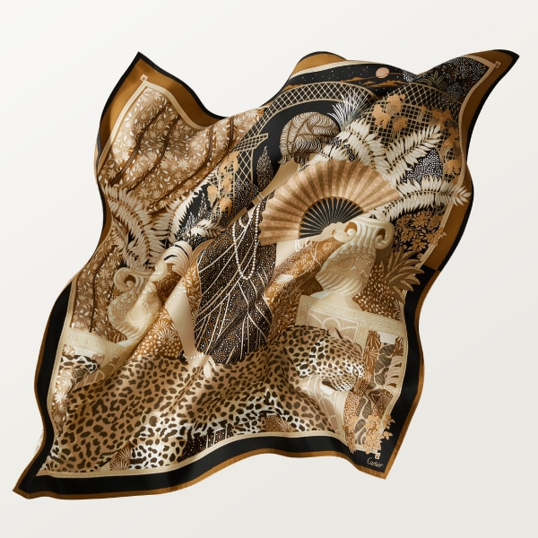 91 scarf, Woman with a Panther Beige & caramel silk twill