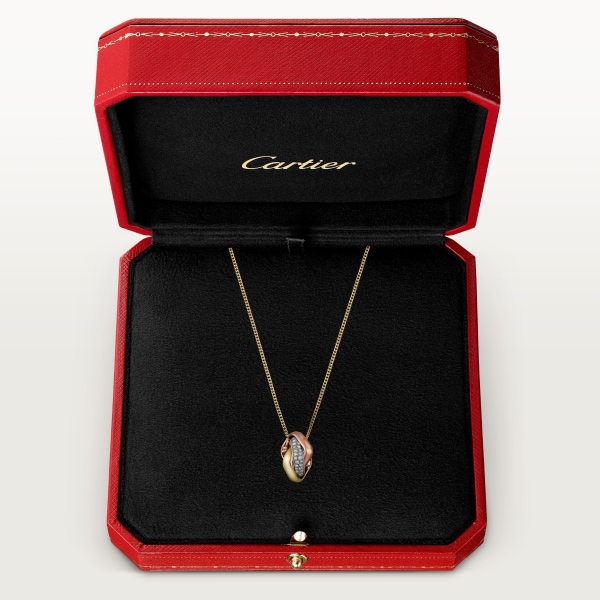 Trinity cushion pendant, semi-paved White gold, yellow gold, rose gold, diamonds
