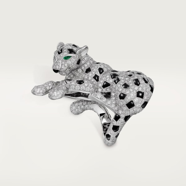 Panthère de Cartier ring, paved White gold, emeralds, onyx, diamonds