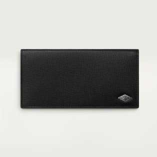 International wallet with zip, Cartier Losange Black grained calfskin, palladium finish and black enamel