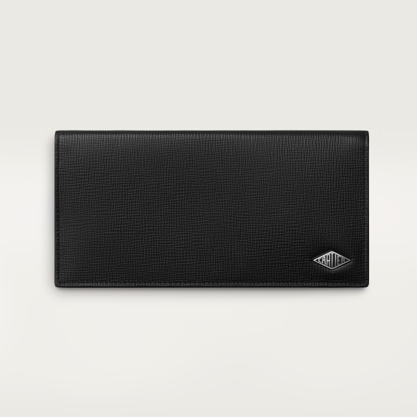 International wallet with zip, Cartier Losange Black grained calfskin, palladium finish and black enamel