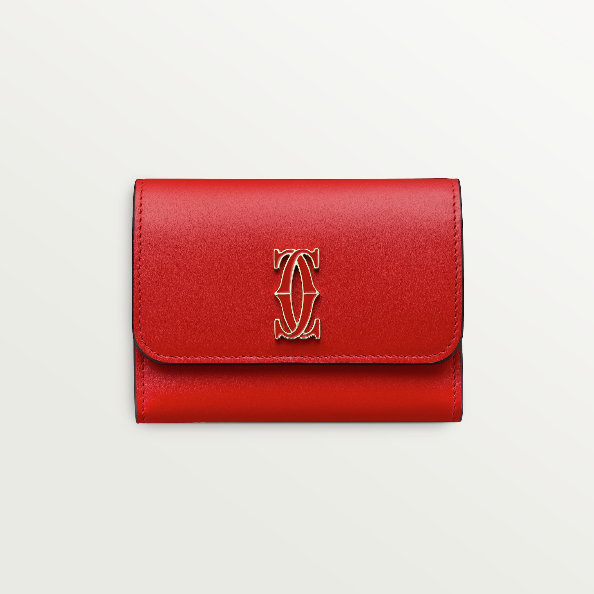 C de Cartier系列小皮具，皮夹樱桃红色小牛皮，镀金饰面，樱桃红色珐琅