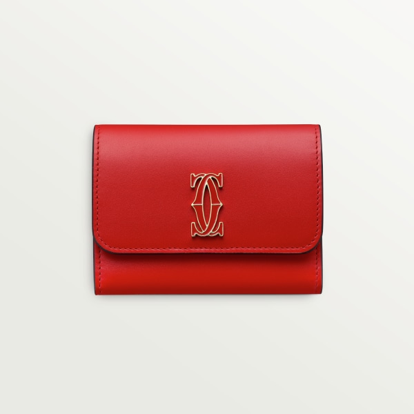 C de Cartier系列小皮具，皮夹 樱桃红色小牛皮，镀金饰面，樱桃红色珐琅