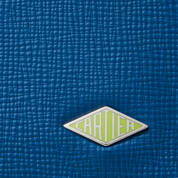 4信用卡皮夹，Cartier Losange系列 海洋蓝粒面小牛皮，镀钯饰面和青柠色珐琅