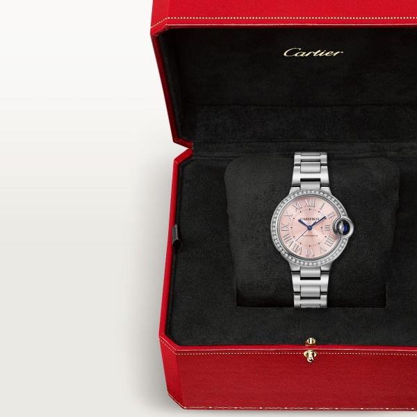 Ballon Bleu de Cartier watch 33mm, automatic mechanical movement, steel, diamonds