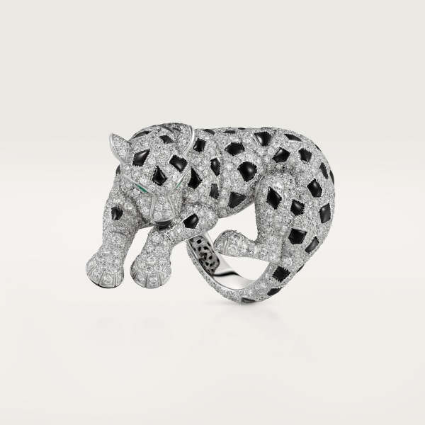 Panthère de Cartier ring, paved White gold, emeralds, onyx, diamonds