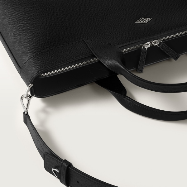 Slim document holder, Cartier Losange  Grained black calfskin, palladium finish and enamel