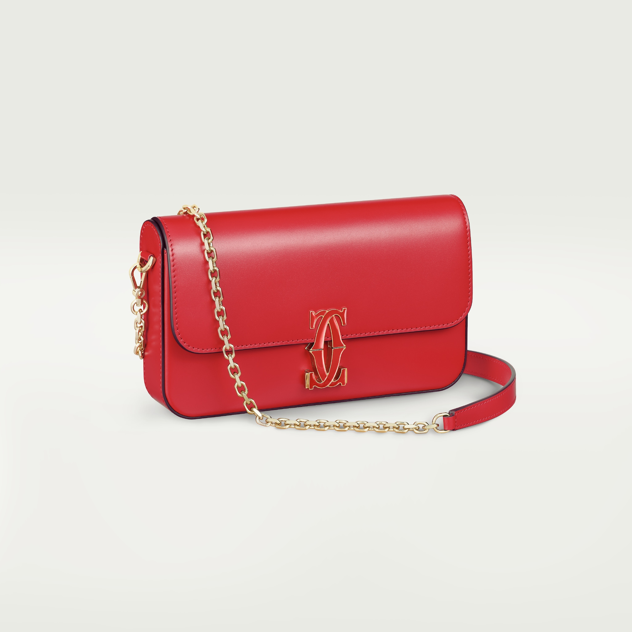 迷你链条手袋，C de Cartier系列红色小牛皮，镀金装饰，红色珐琅