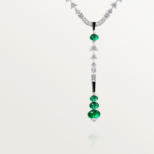 En Équilibre necklace, emerald, paved White gold, onyx, emeralds, diamonds