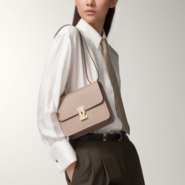 Mini bag, C de Cartier Clay-coloured textured calfskin, golden finish