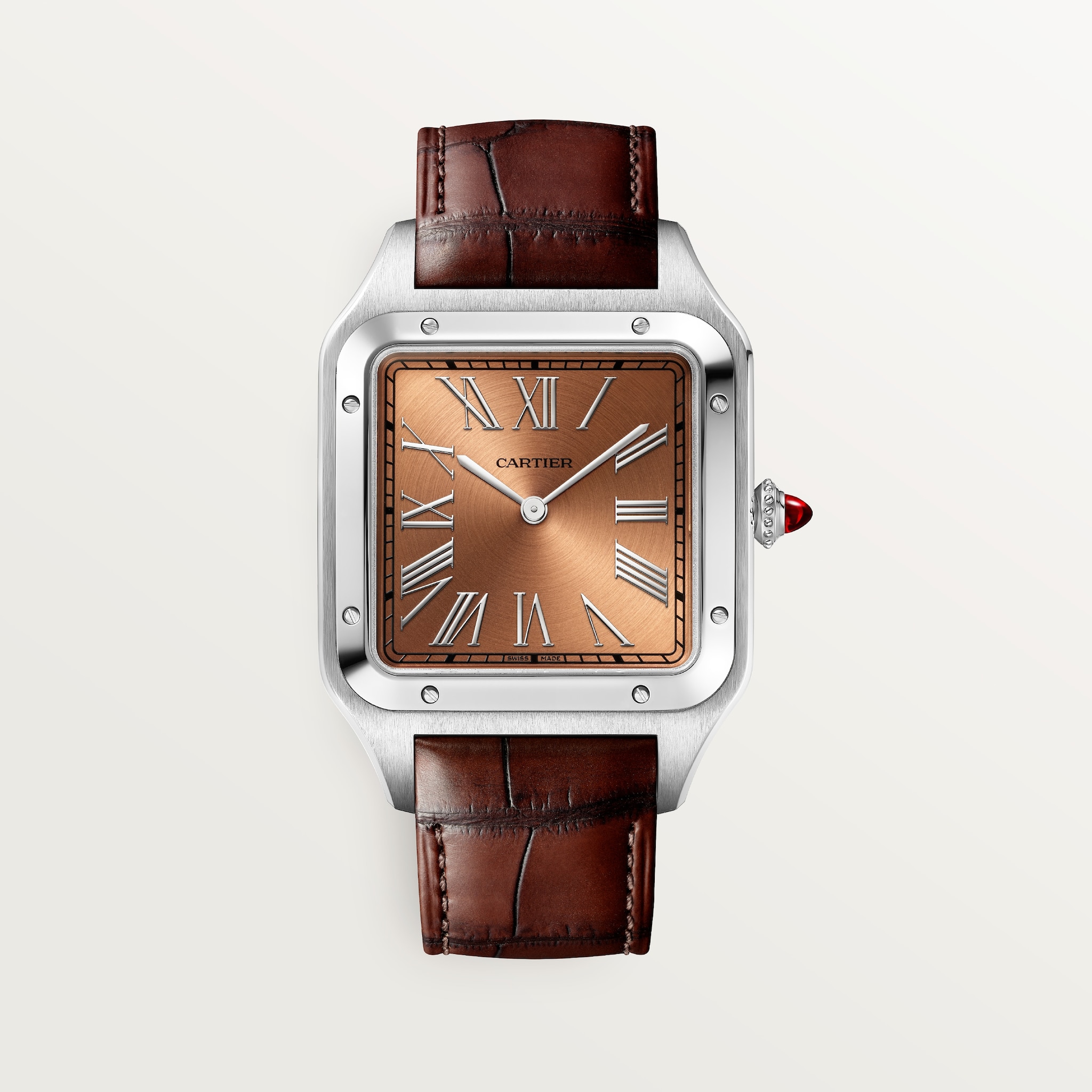 Santos-Dumont watchExtra-large model, manual mechanical movement, platinum, leather
