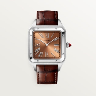 Santos-Dumont watch Extra-large model, manual mechanical movement, platinum, leather
