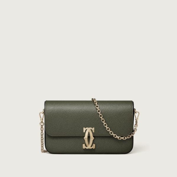 Mini bag, C de Cartier Green tea calfskin, golden-finish with gadroon motif