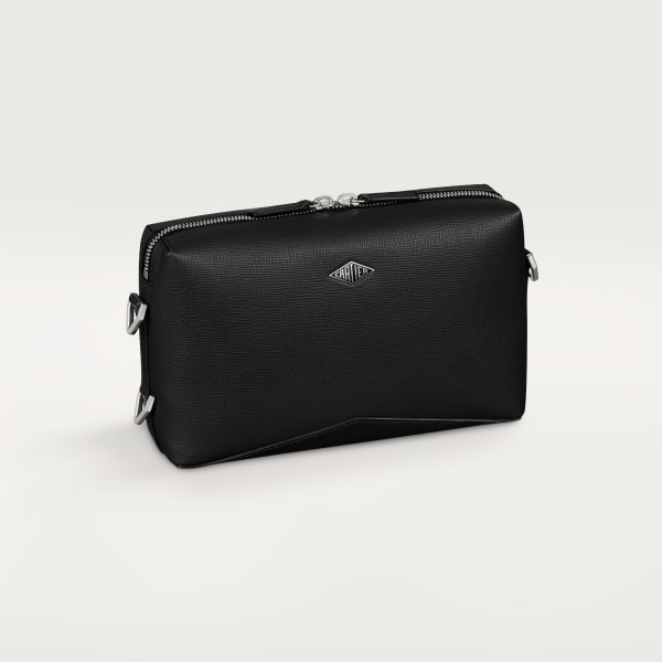 Long strap black bag, Cartier Losange   Grained black calfskin, palladium finish and enamel