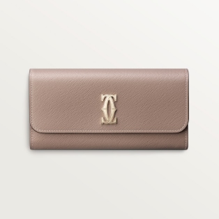 International wallet with flap, C de Cartier Clay-coloured textured calfskin, golden finish