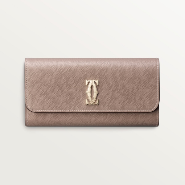 International wallet with flap, C de Cartier Clay-coloured textured calfskin, golden finish
