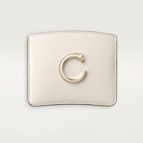 Simple card holder, Panthère C de Cartier Salt white calfskin, golden finish