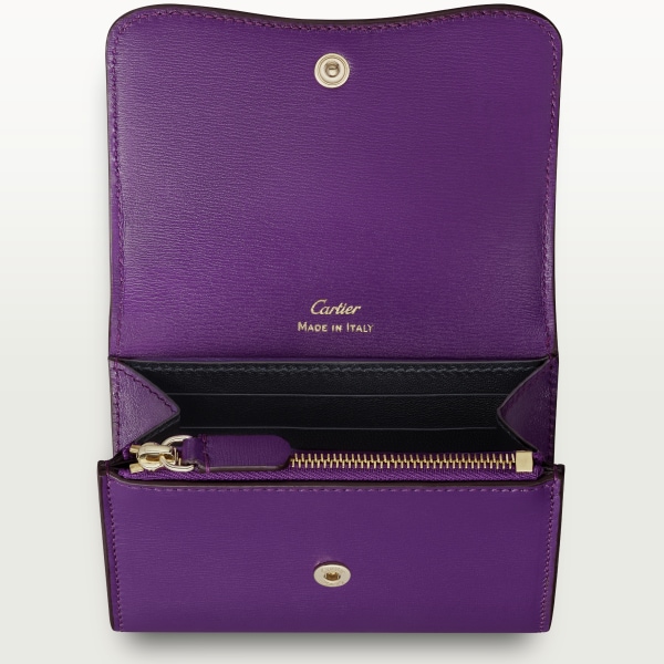 Panthère de Cartier卡地亚猎豹系列小皮具，短款皮夹 紫色小牛皮，镀金饰面