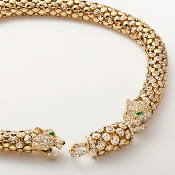 Panthère de Cartier necklace, paved Yellow gold, onyx, emeralds, diamonds