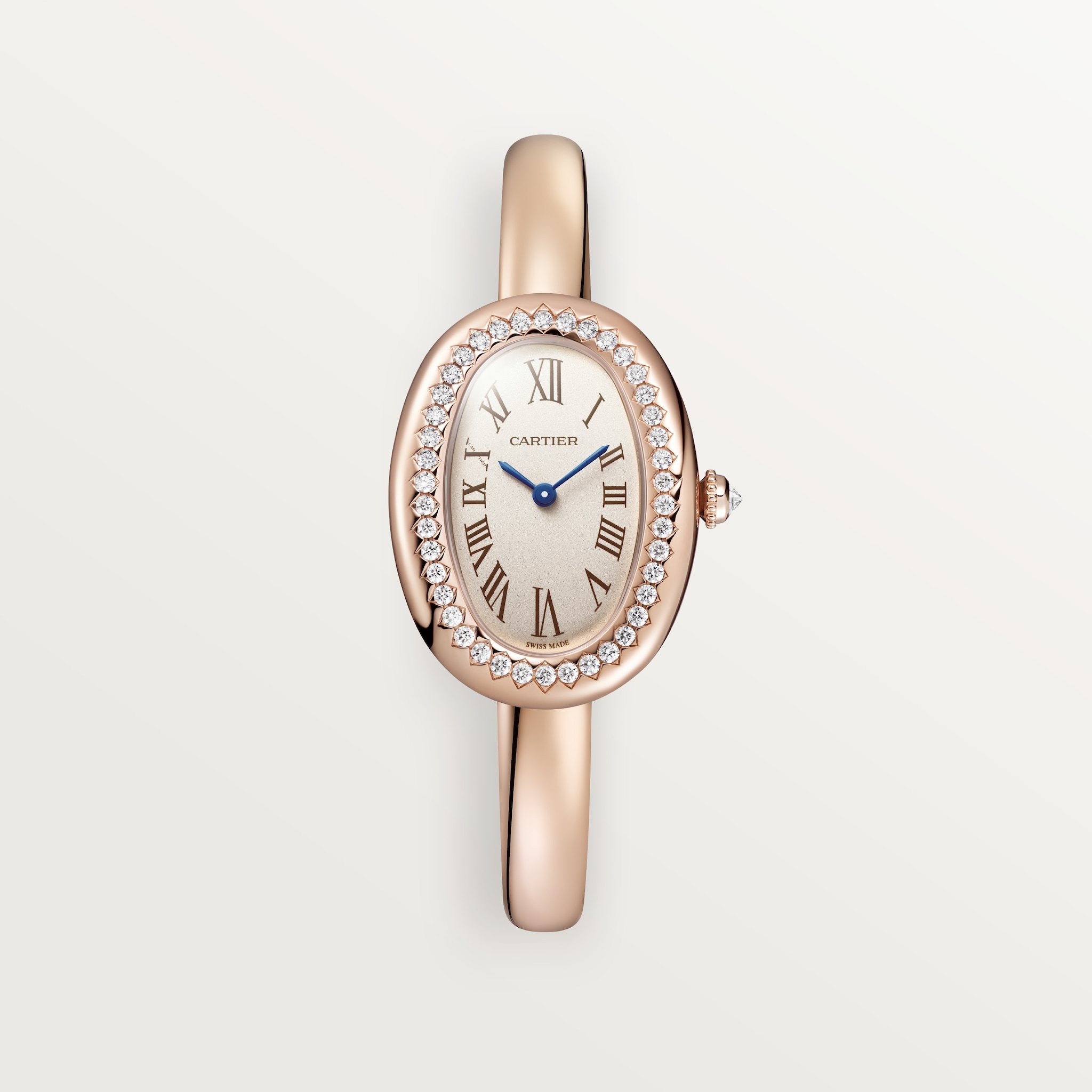 Baignoire watchSmall model, size 16, quartz, rose gold, diamonds