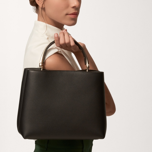 Medium model handle bag, Panthère Double Grained black calfskin